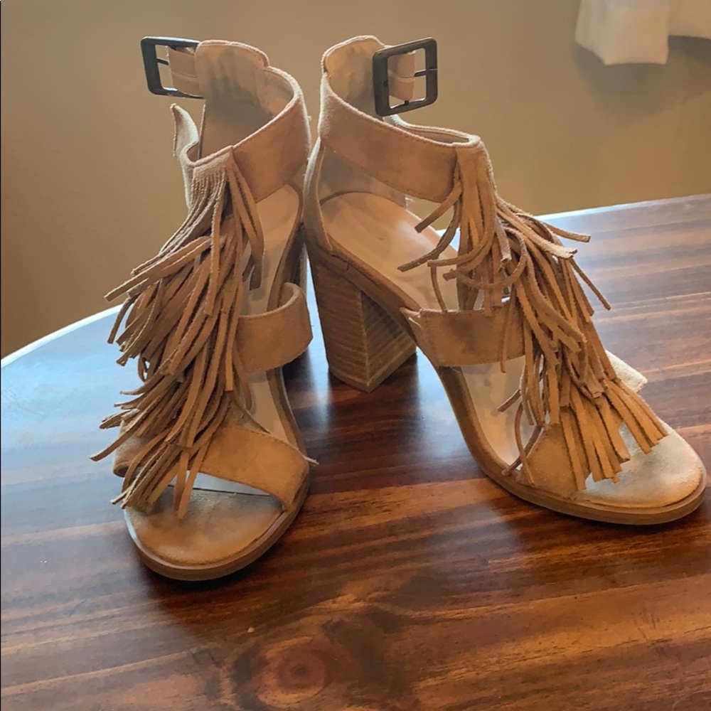Tan Suede Chunk Heels